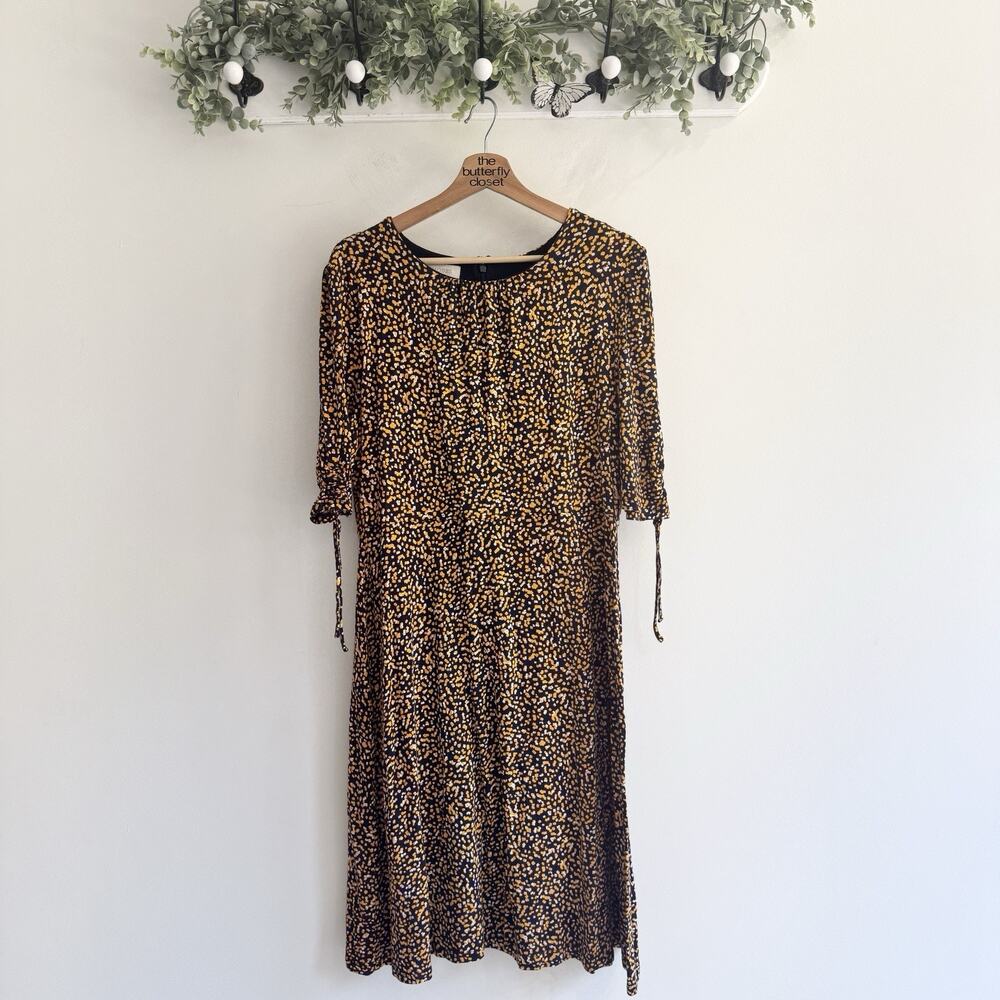 Hobbs Orang Purple And White Speckled Pattern Soft Long Sleeve Midi Dress Sz 12